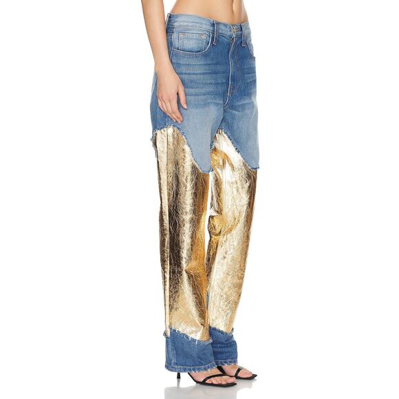 BRANDON MAXWELL The Cortlandt Denim Pant W/ Metallic Leather Combo Size 29 New - Picture 13 of 14